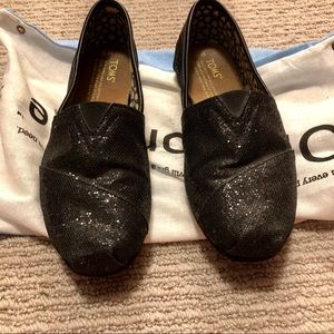 Toms black sparkle slip on shoes